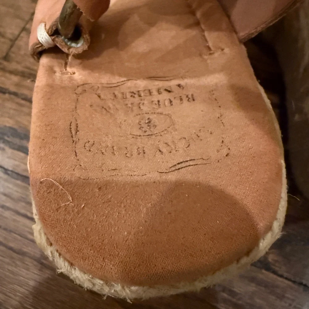 Lucky Brand Fiora Tan Leather Espadrille Wedge Sandals Size 8.5
